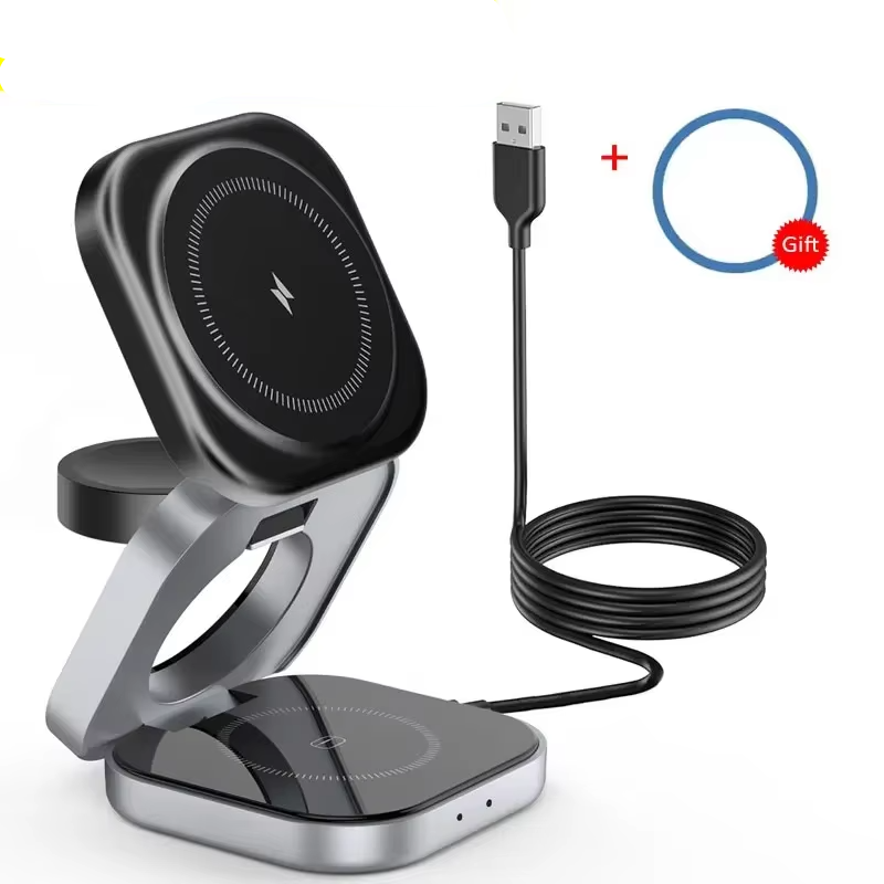 Elite iPhone 3-in-1 Foldable Magnetic Wireless Charging Station, 30W Fast-Charge Portable Stand for Watch, Phone & Earbuds