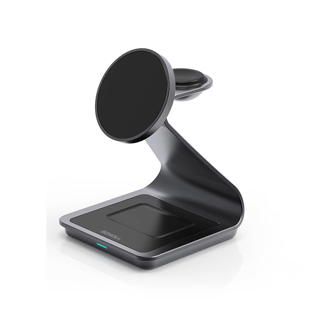 Elite iPhone 3-in-1 Magnetic Wireless Charging Station, 28W Fast-Charge Metal Dock for Phone, Watch & Earbuds with Aluminum Design