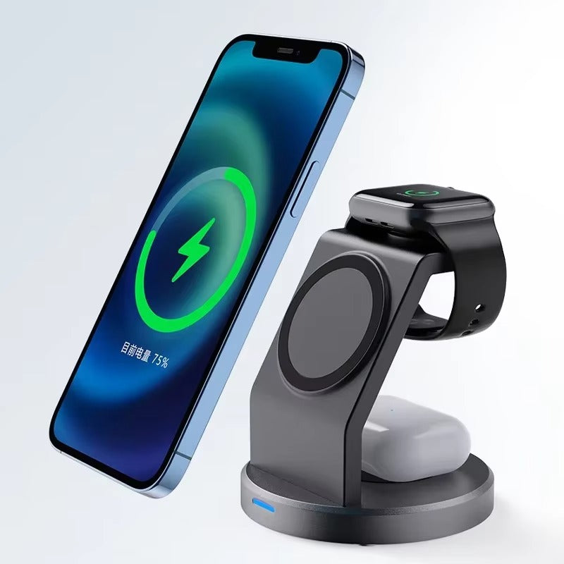 Elite iPhone 3-in-1 Wireless Charging Station, Magnetic 15W Fast-Charge Stand for Phone, Watch & Earbuds with Compact Desktop Design