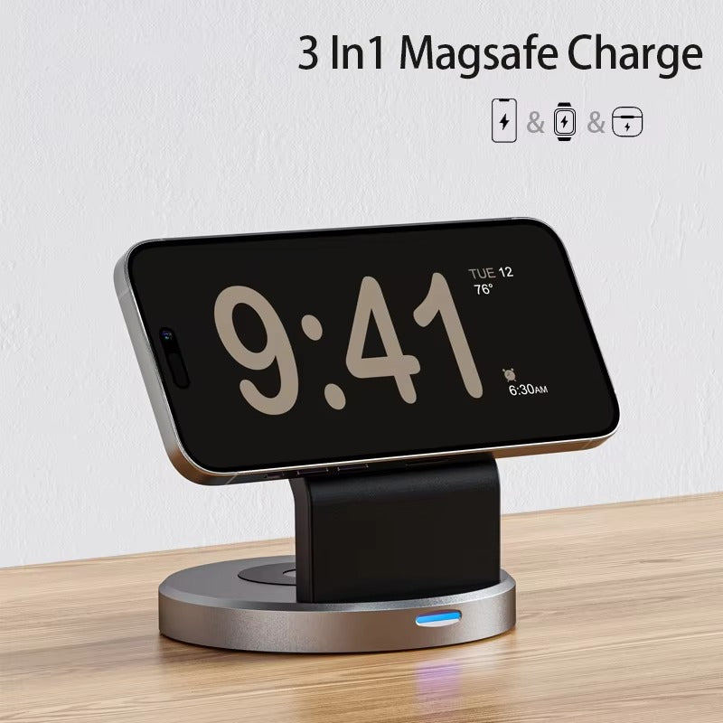 Elite iPhone 3-in-1 Wireless Charging Station, Magnetic 15W Fast-Charge Stand for Phone, Watch & Earbuds with Compact Desktop Design