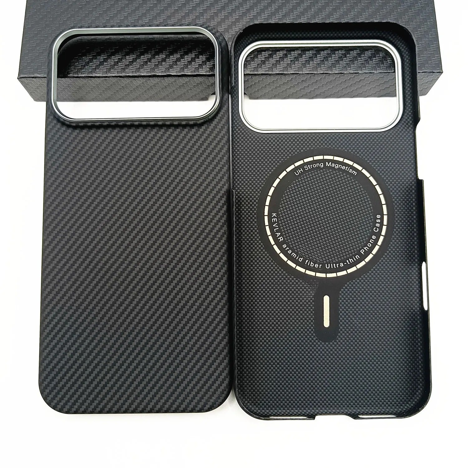 Elite iPhone Case — MagSafe Carbon Fiber 1500D Kevlar Cover with Metal Lens Ring, Shockproof Anti-Fingerprint Protection and Durable Textured Design