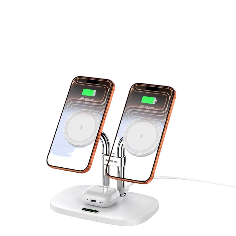 Elite iPhone Dual-Magnetic 3-in-1 Wireless Charging Station, 20W Fast-Charge Dock for Phone & Earbuds with Compact Desktop Design