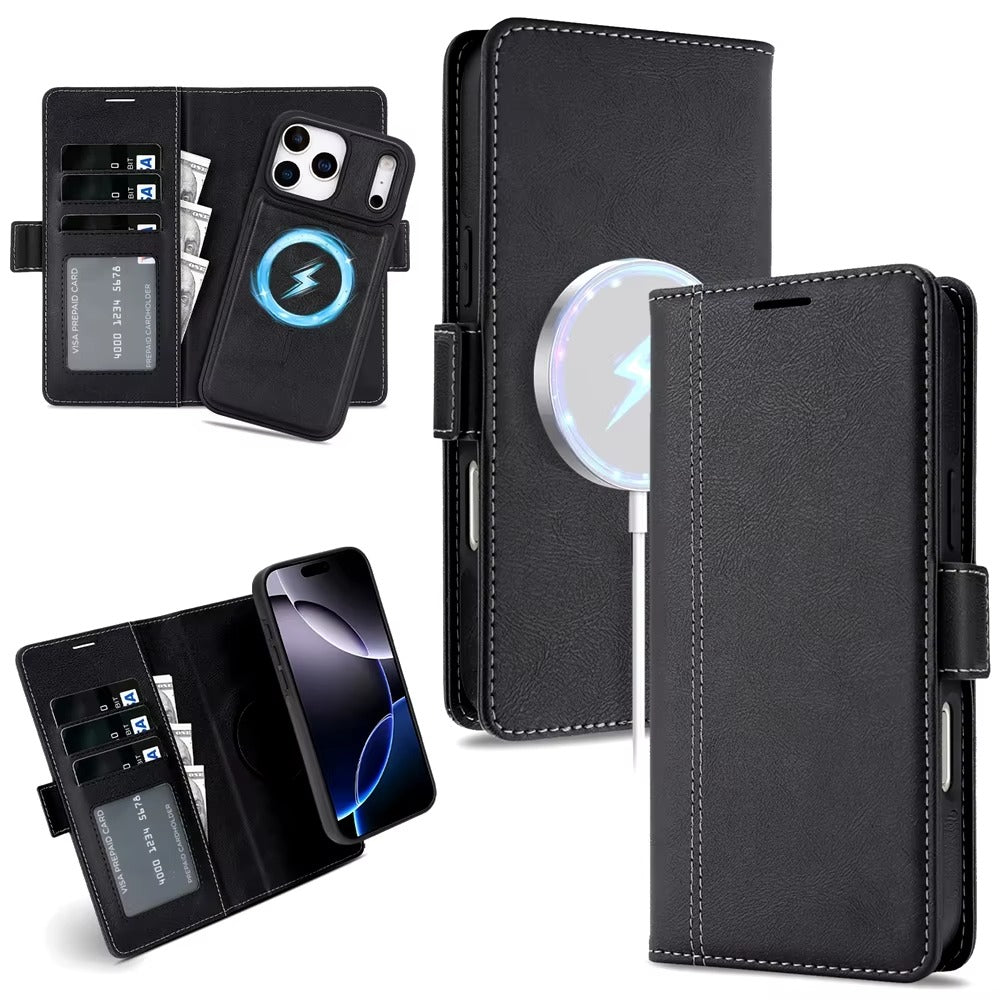 Elite iPhone Magnetic Leather Wallet Case, MagSafe-Compatible Flip Card Holder with Dual-Layer Shock Protection & Matte Finish