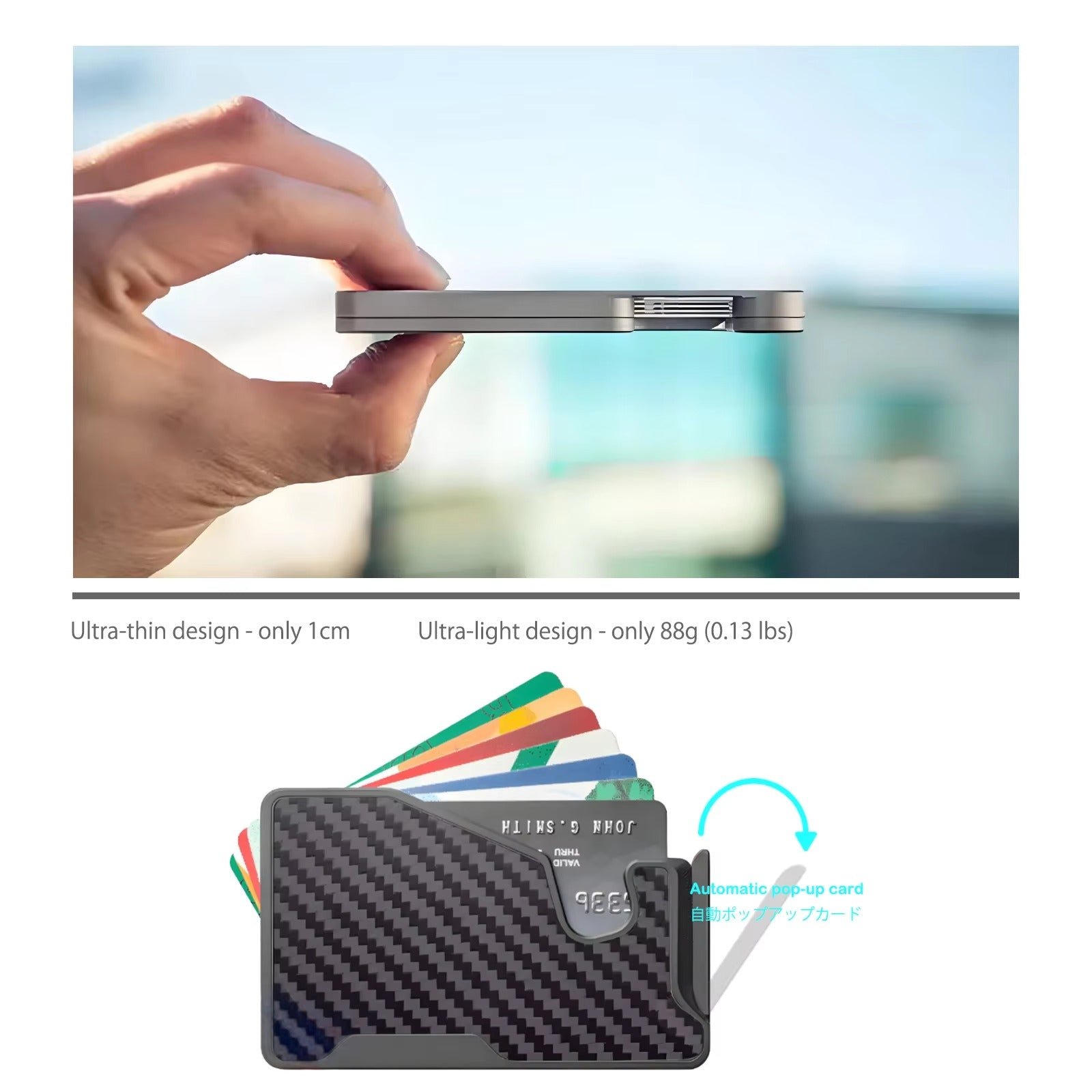 Elite iPhone Magnetic Wallet Card Holder, Carbon Fiber & Aluminum Slim Case with Automatic Pop-Up Card Access, MagSafe-Compatible Anti-Fingerprint Design