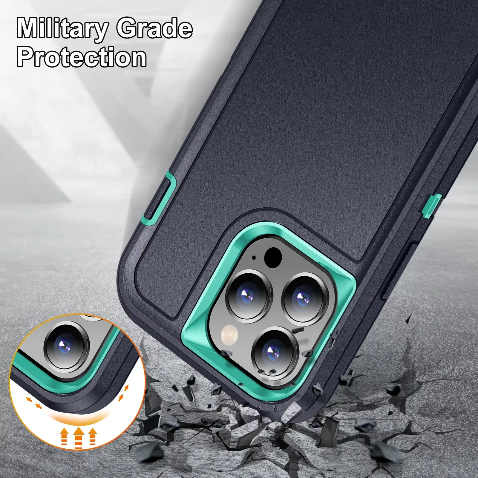 Heavy Duty Armor iPhone Case — Shockproof Metal Bracket, Dual Layer Protection, Anti-Fingerprint, Non-Slip Bumper Cover