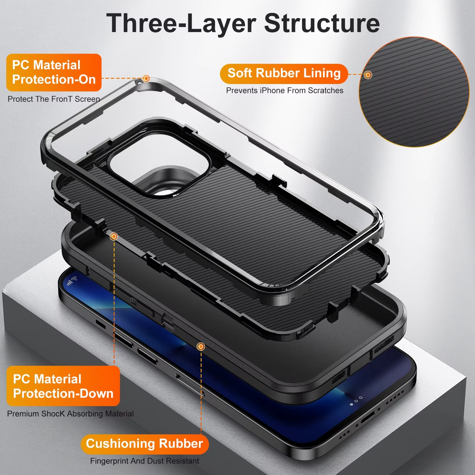 Heavy Duty Armor iPhone Case — Shockproof Metal Bracket, Dual Layer Protection, Anti-Fingerprint, Non-Slip Bumper Cover