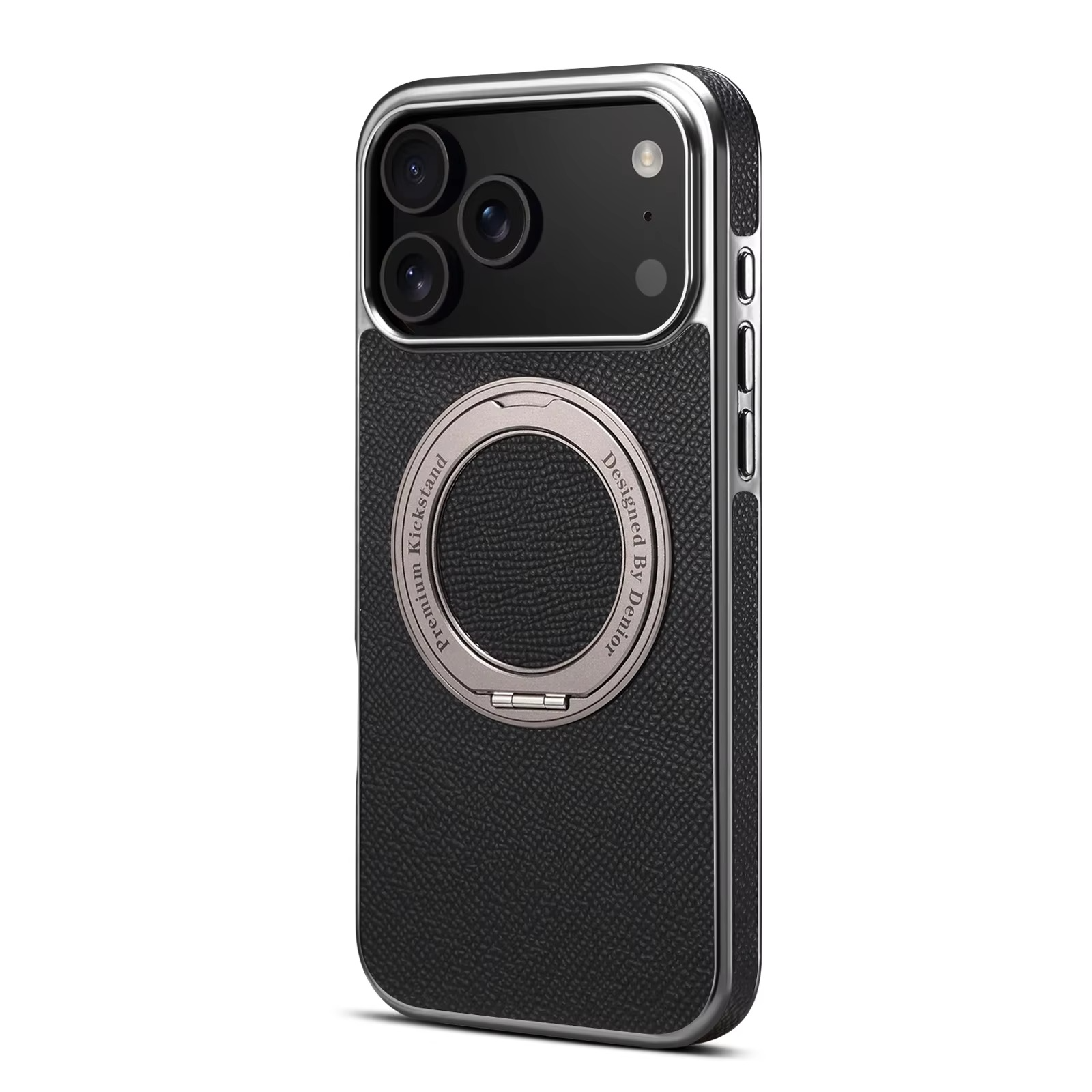 High-End Magnetic iPhone Case — Genuine Cowhide Leather Full Coverage with Invisible Ring Bracket, Shockproof Anti-Fingerprint Slim Design