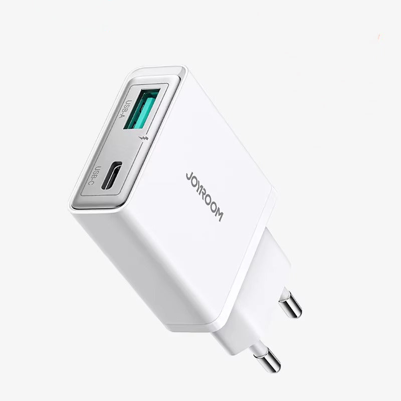 High-Quality 20W GaN Fast Wall Charger with USB-C PD & USB-A QC 3.0, Dual-Port Charging, Slim Lightweight Travel Power Adapter