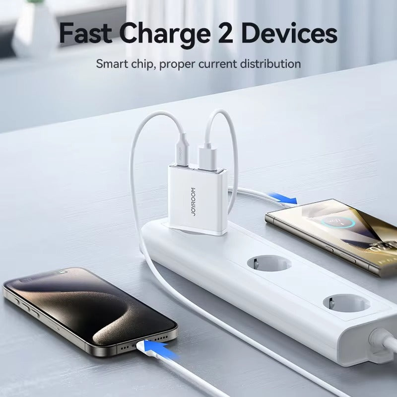 High-Quality 20W GaN Fast Wall Charger with USB-C PD & USB-A QC 3.0, Dual-Port Charging, Slim Lightweight Travel Power Adapter