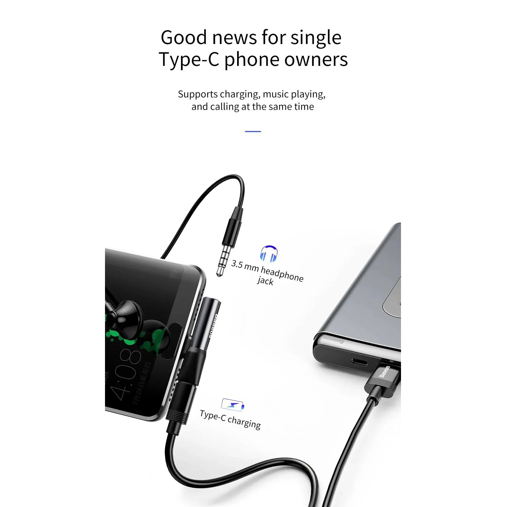 High-Quality USB-C Audio Adapter with 3.5mm AUX Jack, Clear Sound Performance & Portable Plug-and-Play Design