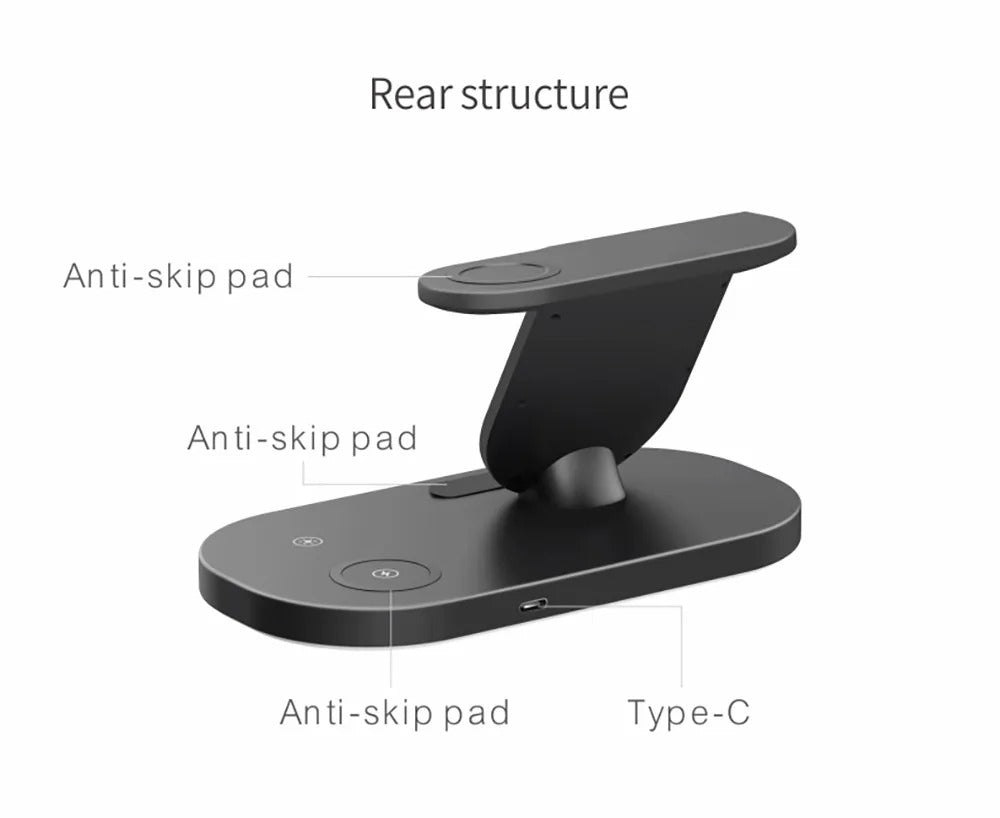 High-Quality Wireless Charging Dock Station, 15W Qi Fast-Charge Stand for Phones, Smart Watches & Earbuds with LED Indicator and Magnetic Holder