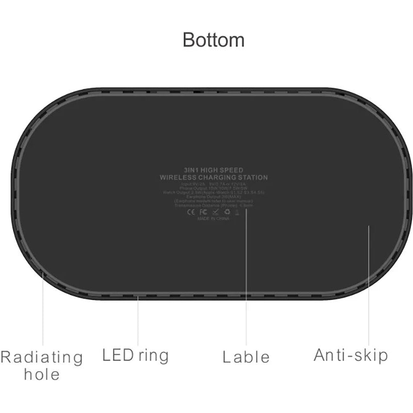 High-Quality Wireless Charging Dock Station, 15W Qi Fast-Charge Stand for Phones, Smart Watches & Earbuds with LED Indicator and Magnetic Holder