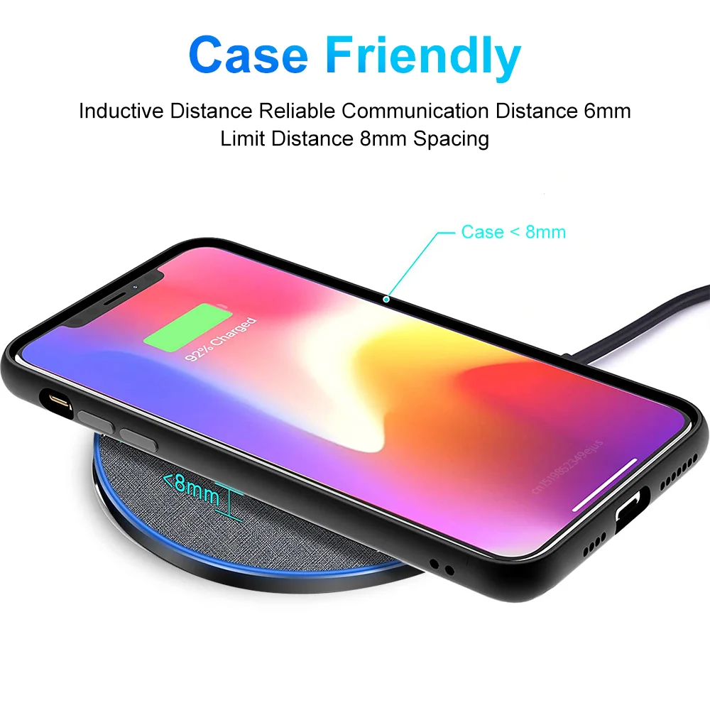 High-Quality Wireless Charging Pad with LED Light, 15W Qi Fast-Charge Induction Dock for Phones & Earbuds
