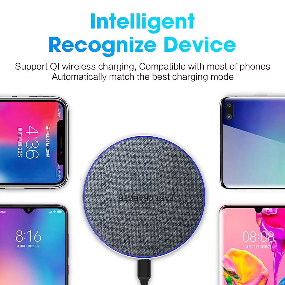 High-Quality Wireless Charging Pad with LED Light, 15W Qi Fast-Charge Induction Dock for Phones & Earbuds
