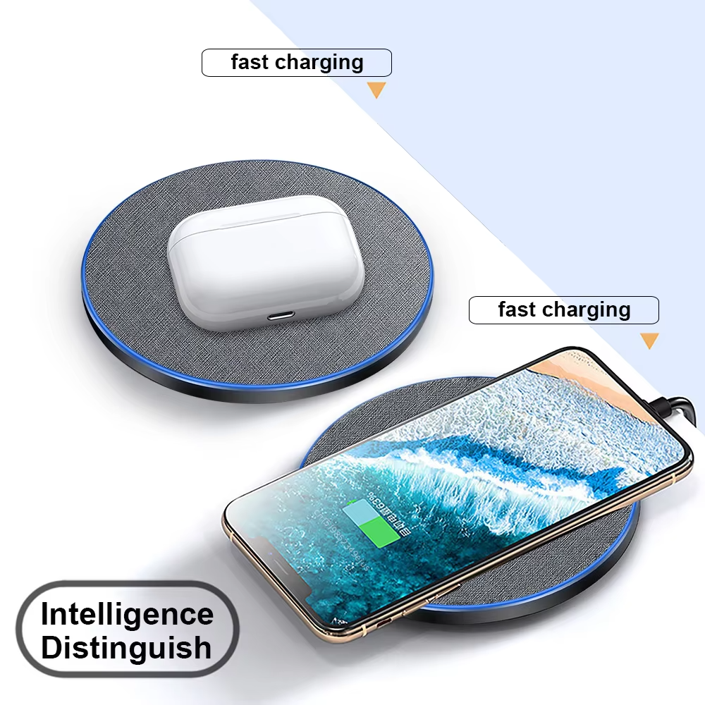 High-Quality Wireless Charging Pad with LED Light, 15W Qi Fast-Charge Induction Dock for Phones & Earbuds
