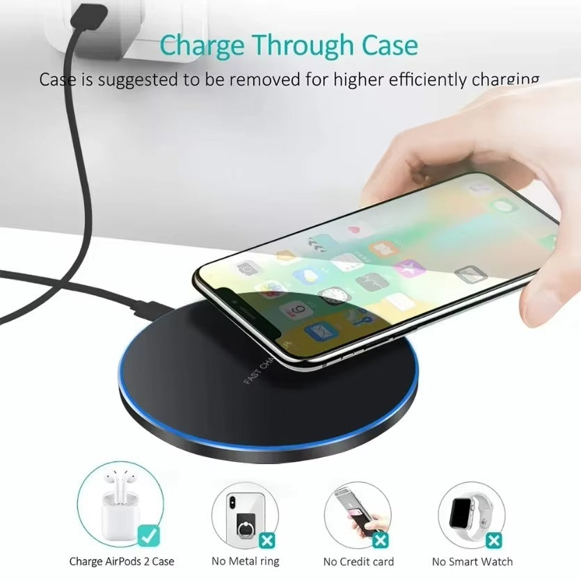 High-Quality Wireless Charging Pad with LED Light, 15W Qi Fast-Charge Induction Dock for Phones & Earbuds