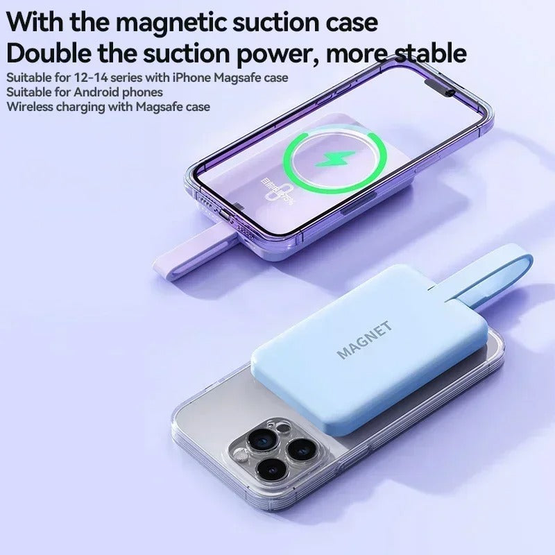High-Quality Wireless Power Bank with LED Display, 23W Fast-Charge Portable Battery Featuring Built-In Cables, Flashlight & Hand Warmer