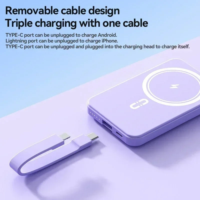 High-Quality Wireless Power Bank with LED Display, 23W Fast-Charge Portable Battery Featuring Built-In Cables, Flashlight & Hand Warmer