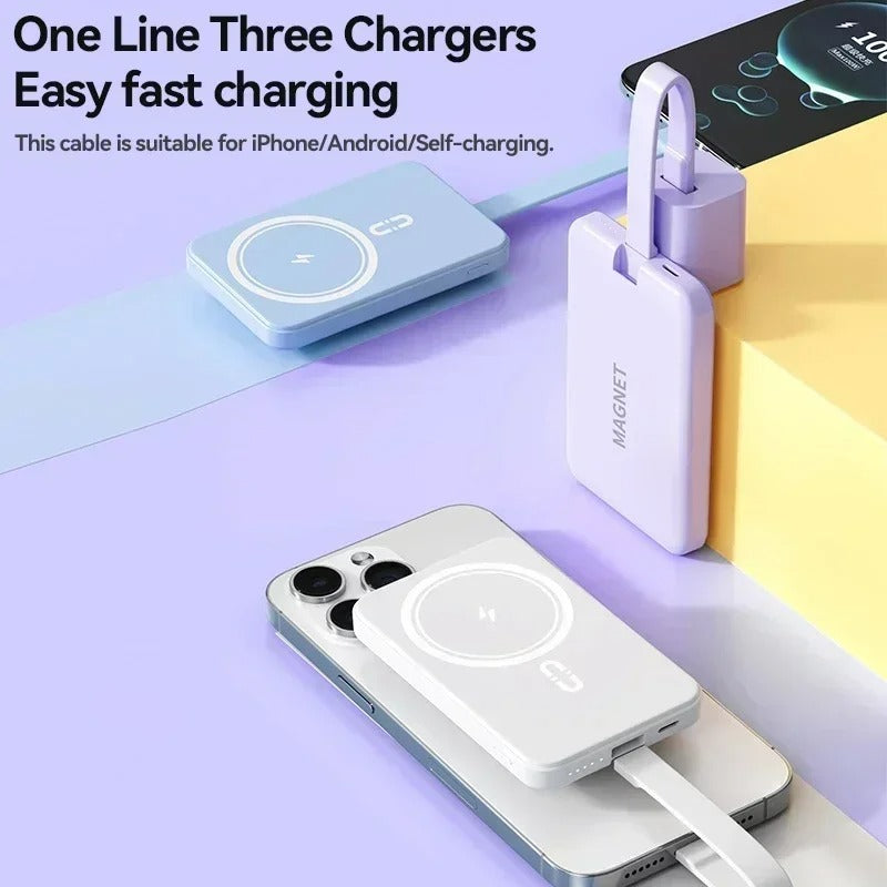 High-Quality Wireless Power Bank with LED Display, 23W Fast-Charge Portable Battery Featuring Built-In Cables, Flashlight & Hand Warmer