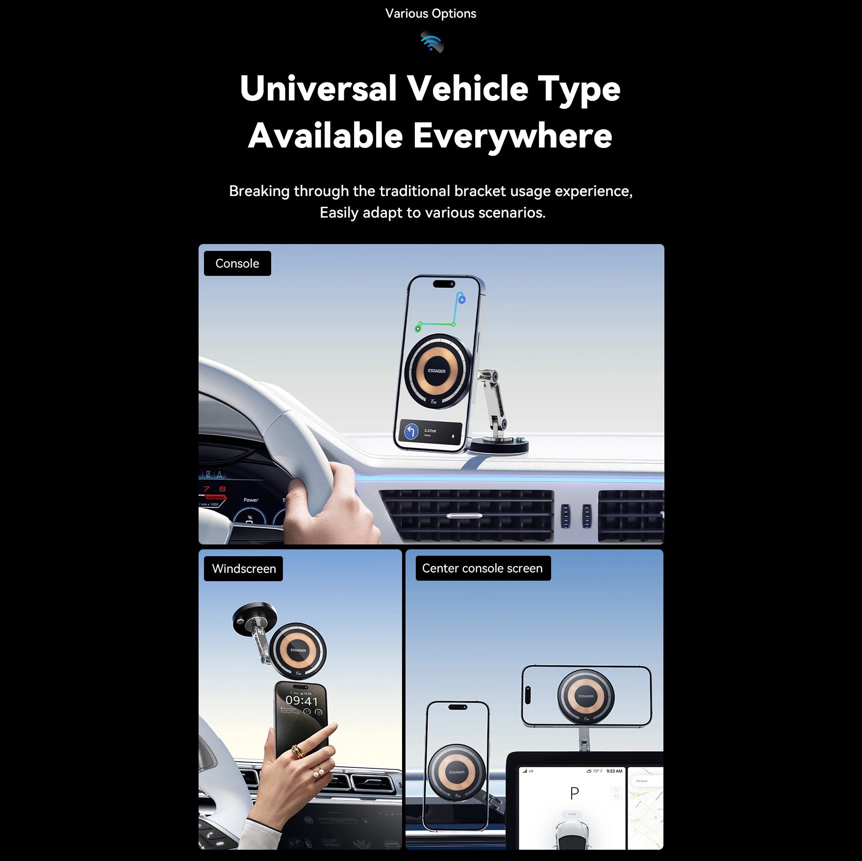 High-Quality iPhone MagSafe Magnetic Car Phone Holder, 15W Wireless Charging Mount with Multi-Axis Adjustment & Strong Magnetic Grip