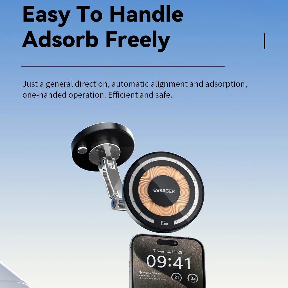 High-Quality iPhone MagSafe Magnetic Car Phone Holder, 15W Wireless Charging Mount with Multi-Axis Adjustment & Strong Magnetic Grip