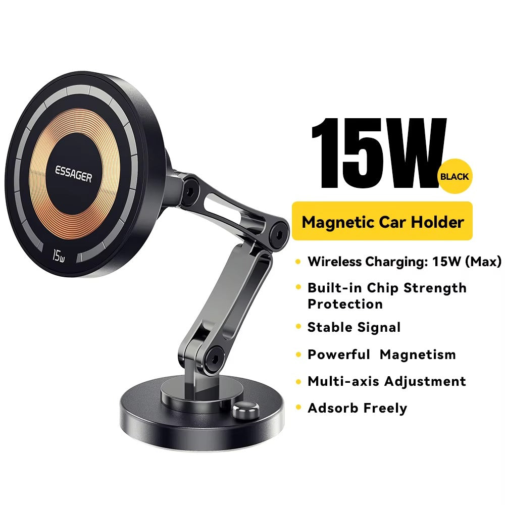 High-Quality iPhone MagSafe Magnetic Car Phone Holder, 15W Wireless Charging Mount with Multi-Axis Adjustment & Strong Magnetic Grip
