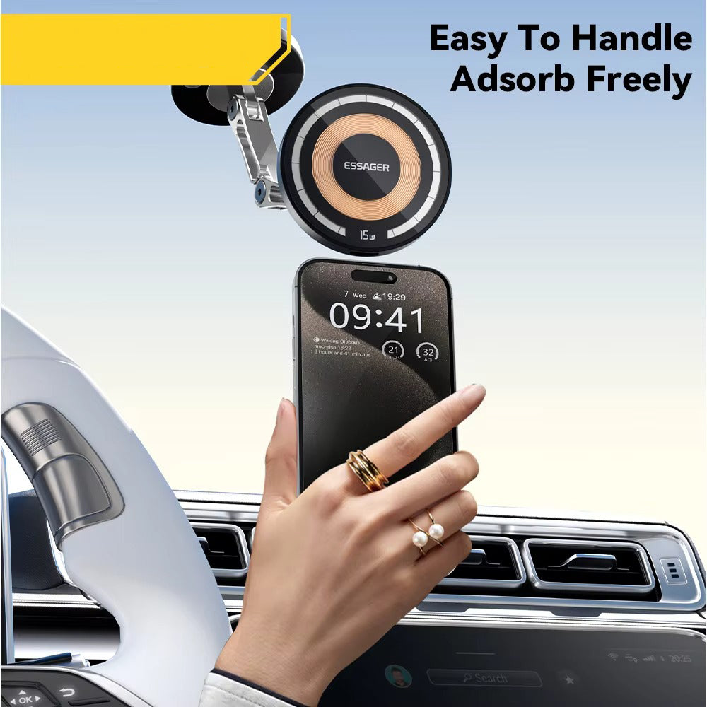 High-Quality iPhone MagSafe Magnetic Car Phone Holder, 15W Wireless Charging Mount with Multi-Axis Adjustment & Strong Magnetic Grip