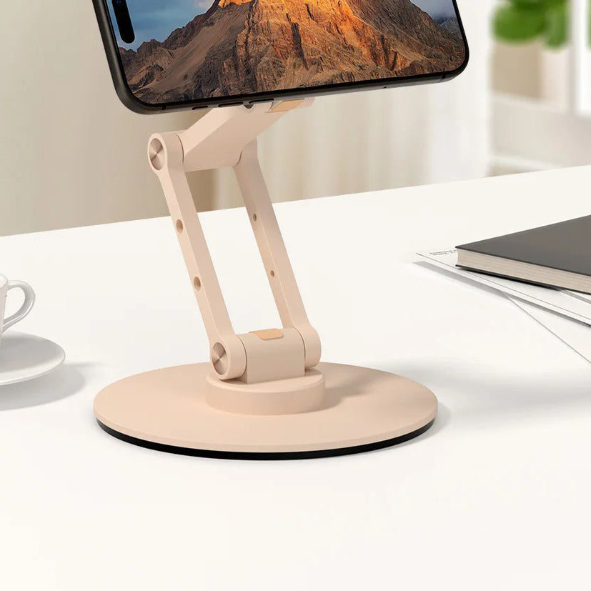 High-Quality iPhone MagSafe Magnetic Desk Phone Stand, 360° Rotating Aluminum Holder with Height Adjustment & Foldable Stable Base