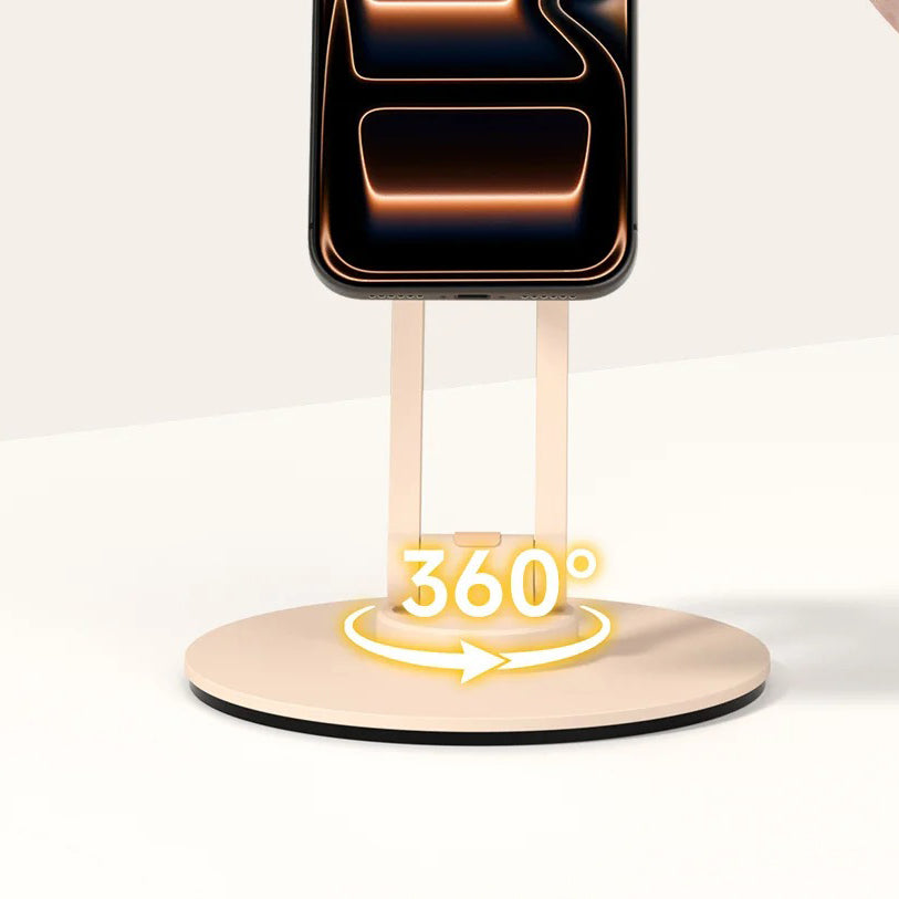 High-Quality iPhone MagSafe Magnetic Desk Phone Stand, 360° Rotating Aluminum Holder with Height Adjustment & Foldable Stable Base