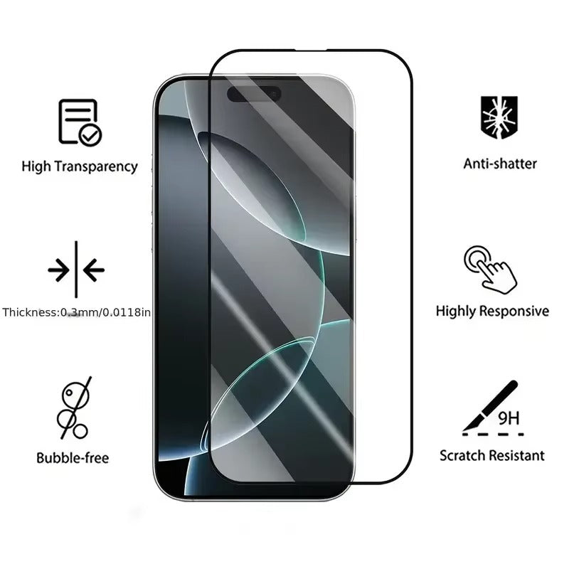 High-Quality iPhone Screen Protector in Tempered Glass – Clear Display Protection with Smudge Resistance, Scratch Defense & Shatter-Control Front Film