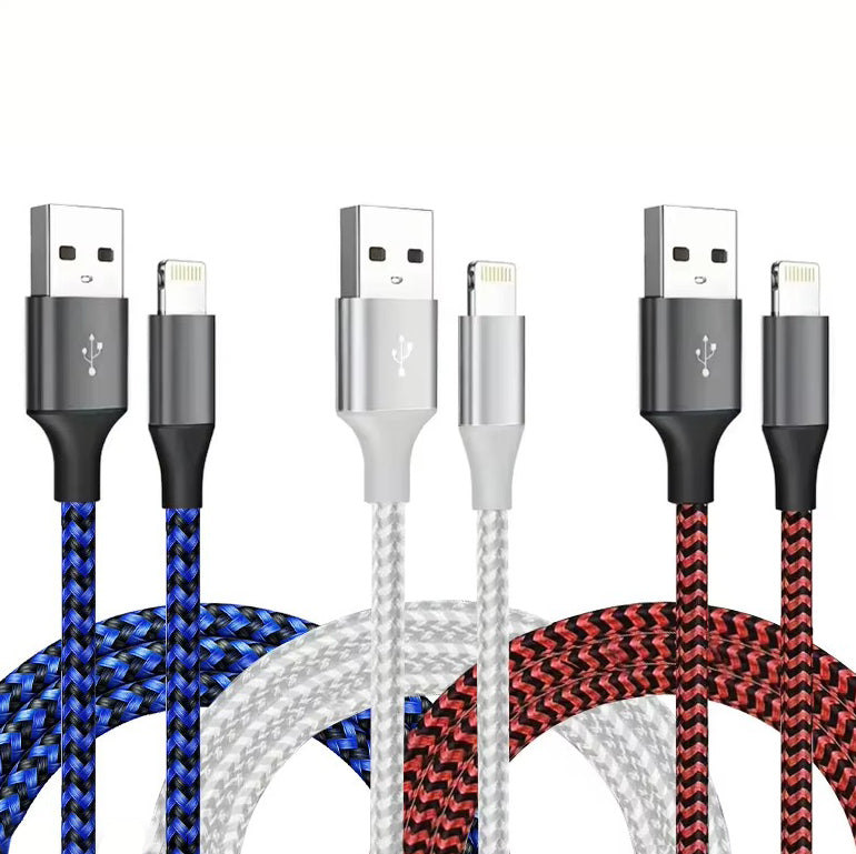 High-Quality iPhone USB-A to Lightning Charging Cable, 12W Fast-Charge Nylon Braided Data Cable with Durable 2.4A Output