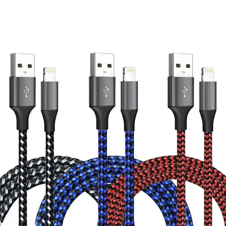 High-Quality iPhone USB-A to Lightning Charging Cable, 12W Fast-Charge Nylon Braided Data Cable with Durable 2.4A Output