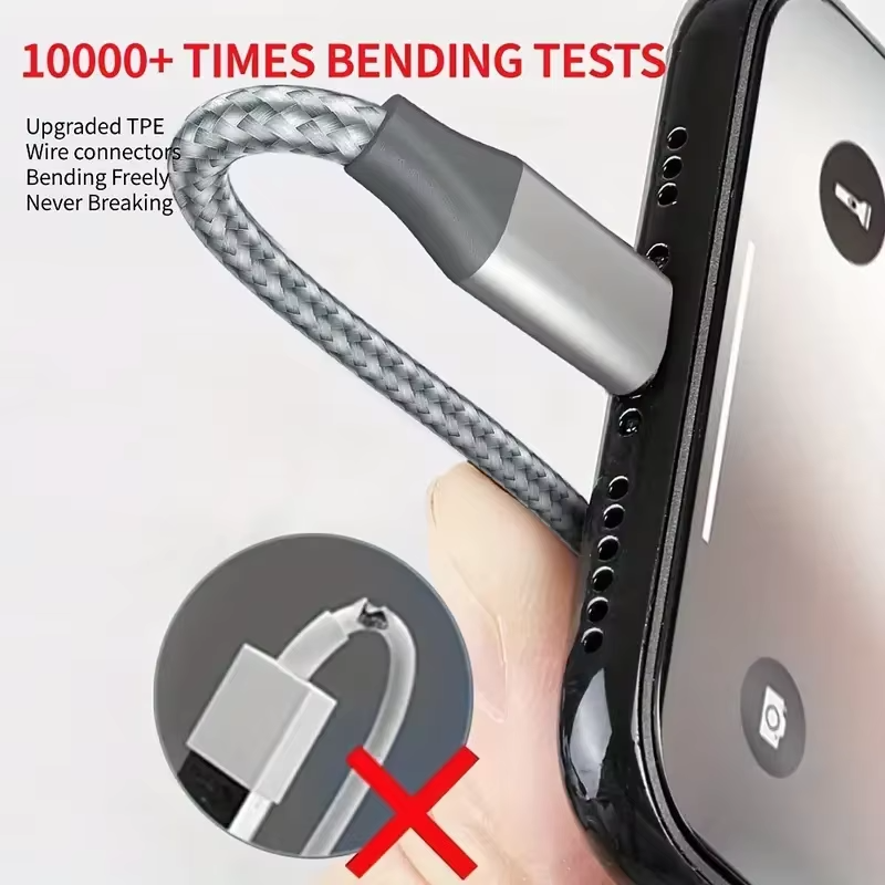 High-Quality iPhone USB-A to Lightning Charging Cable, 12W Fast-Charge Nylon Braided Data Cable with Durable 2.4A Output
