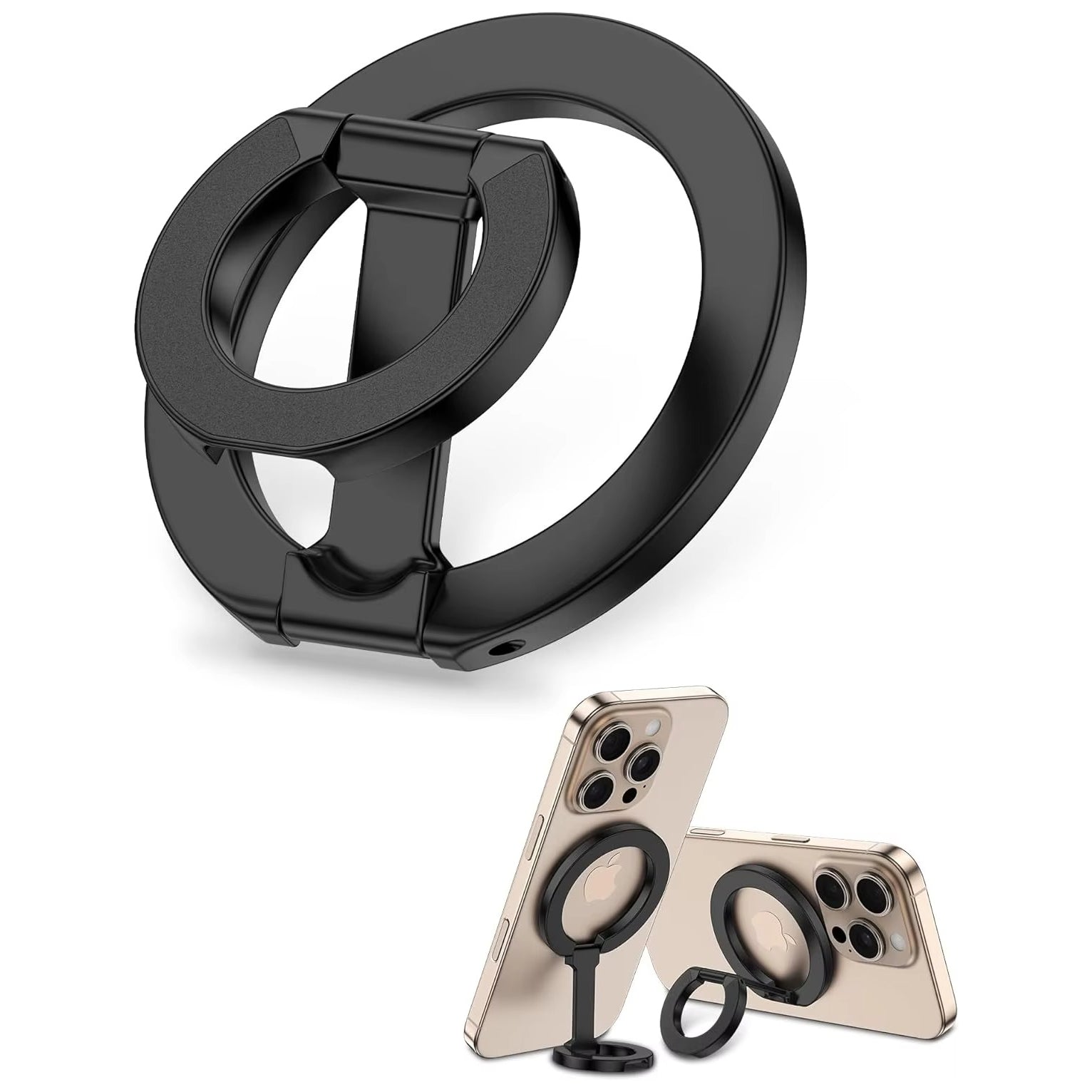 Impact-Ready iPhone Double-Sided Magnetic Ring Holder, MagSafe Phone Grip Stand with Dual-Magnet Support & Secure Finger Hold
