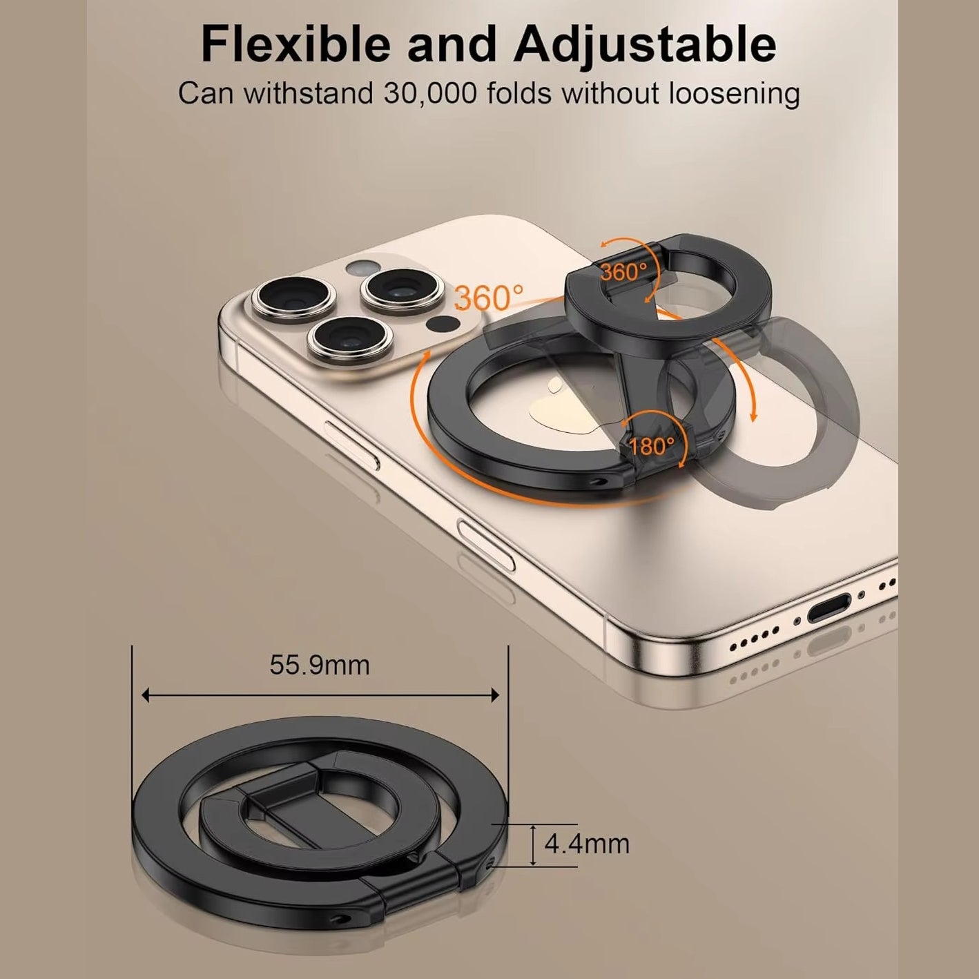 Impact-Ready iPhone Double-Sided Magnetic Ring Holder, MagSafe Phone Grip Stand with Dual-Magnet Support & Secure Finger Hold