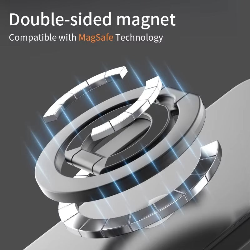 Impact-Ready iPhone Double-Sided Magnetic Ring Holder, MagSafe Phone Grip Stand with Dual-Magnet Support & Secure Finger Hold