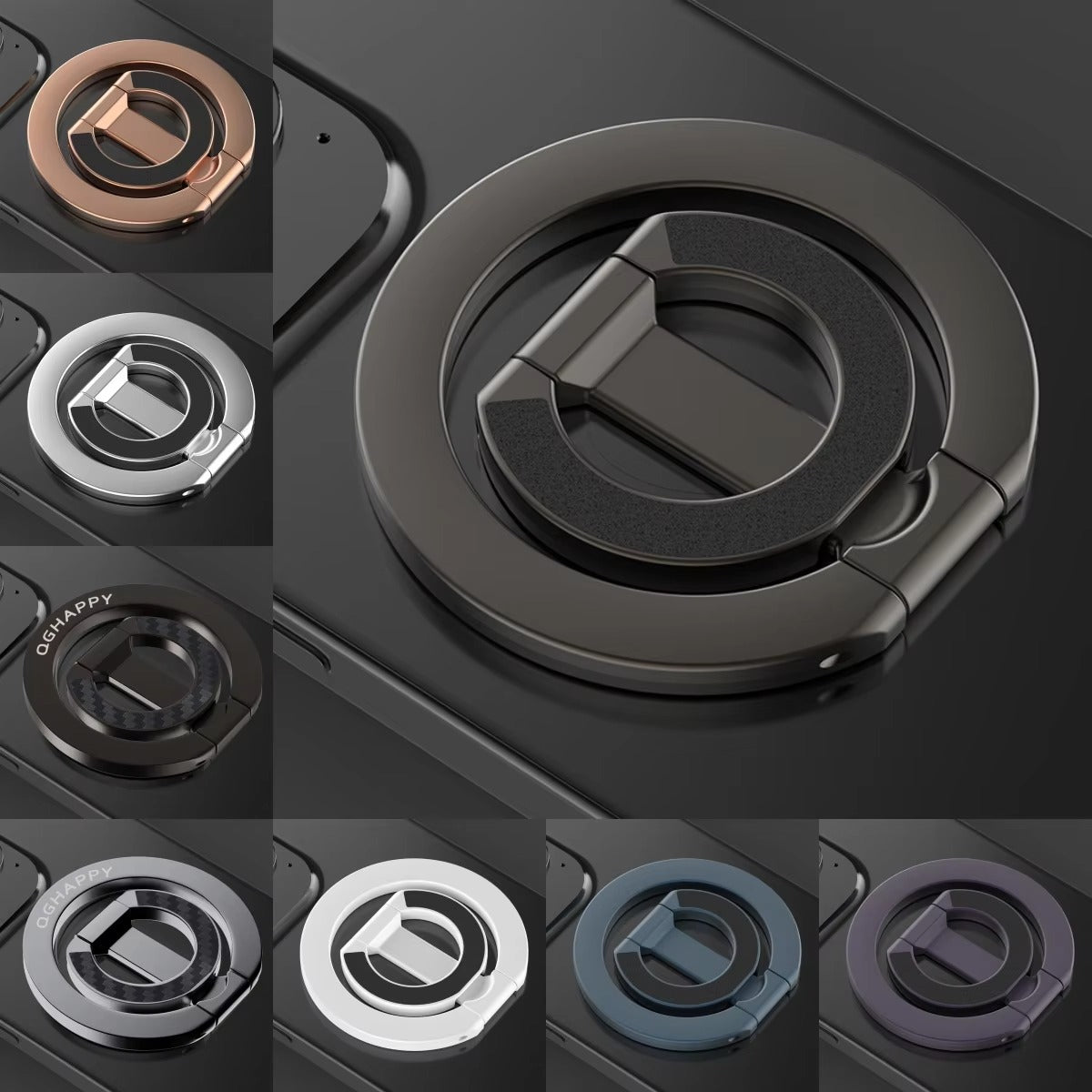 Impact-Ready iPhone Double-Sided Magnetic Ring Holder, MagSafe Phone Grip Stand with Dual-Magnet Support & Secure Finger Hold