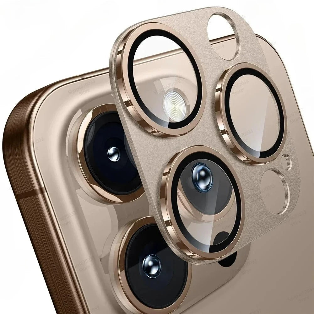 Impact-Ready iPhone Full-Cover Metal Camera Lens Protector, Tempered Glass Lens Cover with Metal Ring, Scratch Resistance & Shatter Protection