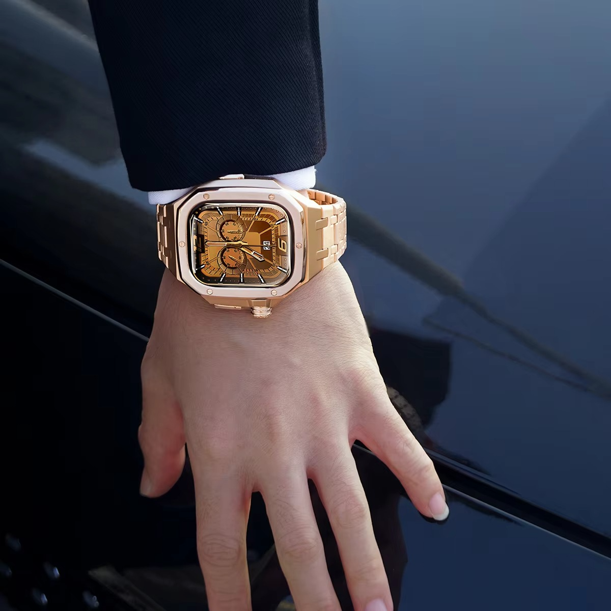 Luxury Apple Watch Stainless Steel Case & Strap Mod Kit, Premium Upgrade Protective Frame & Metal Band Set