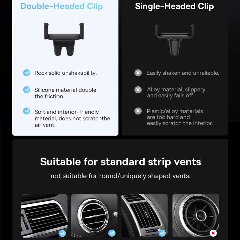 Luxury Car Phone Holder with Air Vent Mount, Stable Hands-Free Design, Secure Universal Mobile Phone Stand for Vehicles