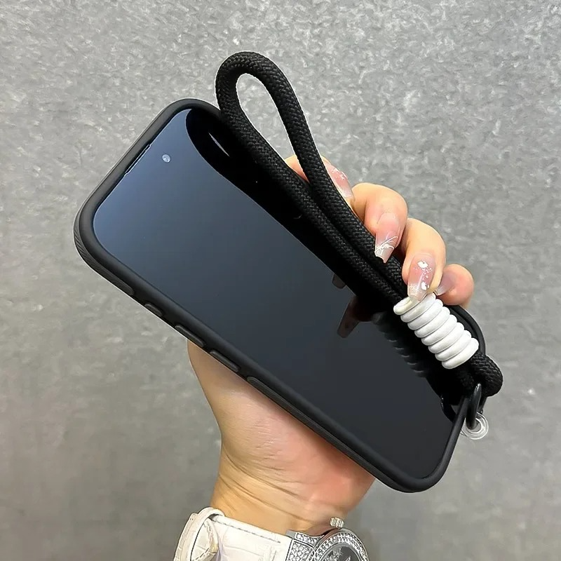 Luxury Dual-Color Magnetic iPhone Case — Magsafe Compatible Half-Wrapped Cover with Wrist Strap, Shockproof, Anti-Fingerprint, Non-Slip, Matte Finish