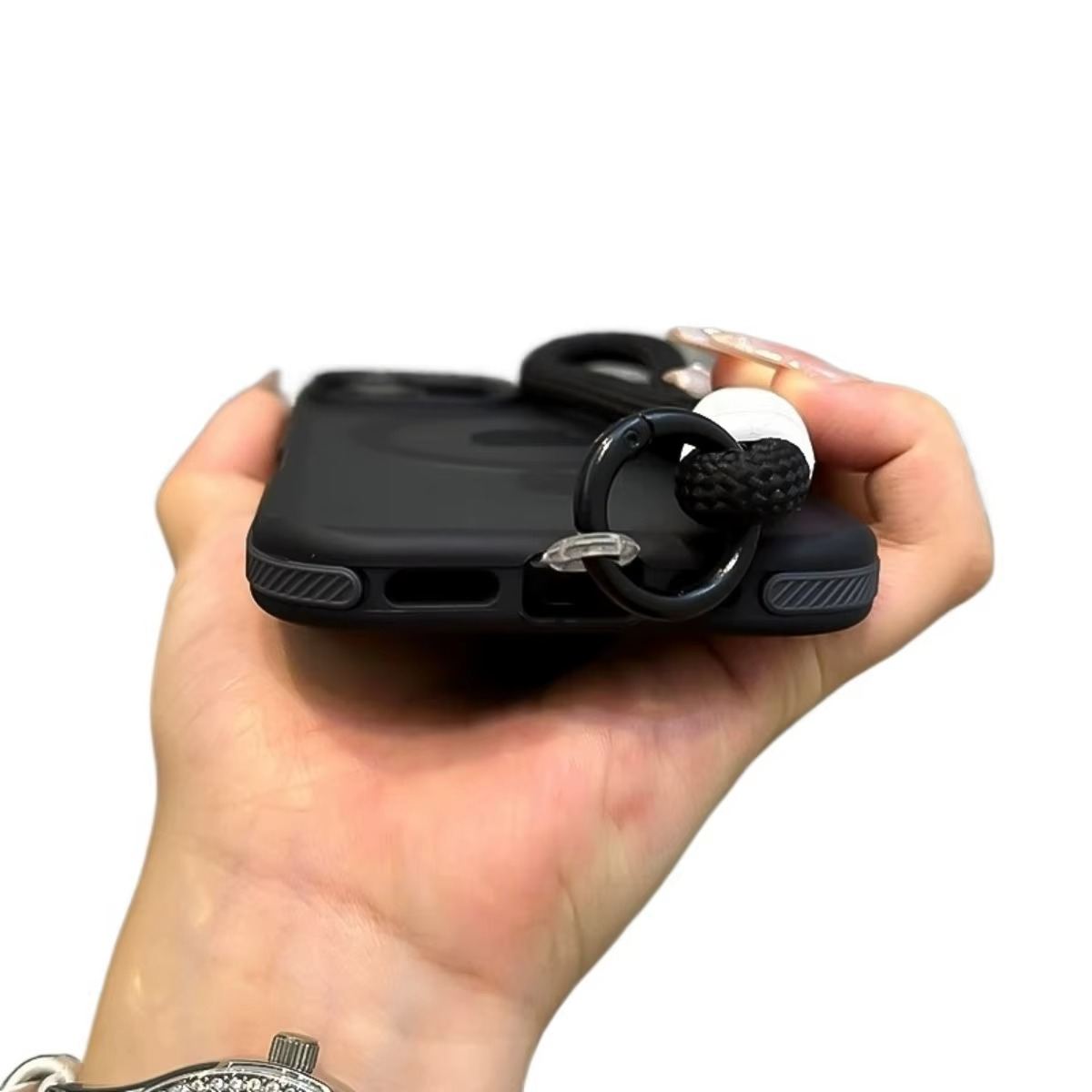 Luxury Dual-Color Magnetic iPhone Case — Magsafe Compatible Half-Wrapped Cover with Wrist Strap, Shockproof, Anti-Fingerprint, Non-Slip, Matte Finish