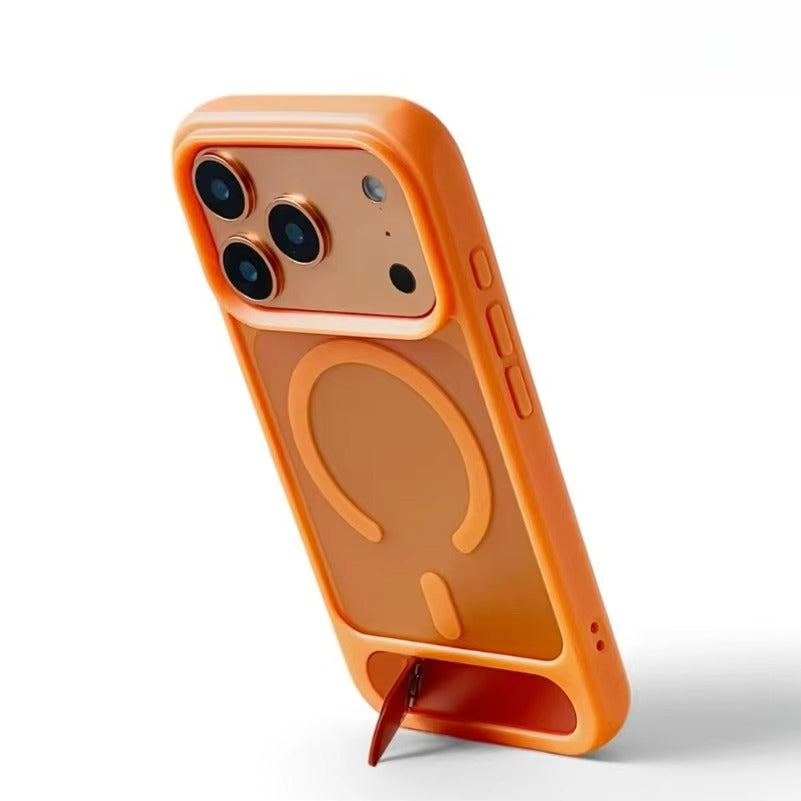 Luxury iPhone Case — Foldable Magnetic MagSafe Compatible Half-Wrapped PC Cover with Matte Finish, Shockproof, Anti-Fingerprint, Stand Holder, Non-Slip Design