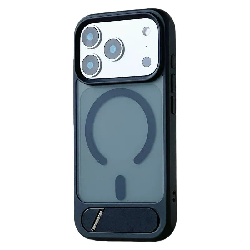Luxury iPhone Case — Foldable Magnetic MagSafe Compatible Half-Wrapped PC Cover with Matte Finish, Shockproof, Anti-Fingerprint, Stand Holder, Non-Slip Design
