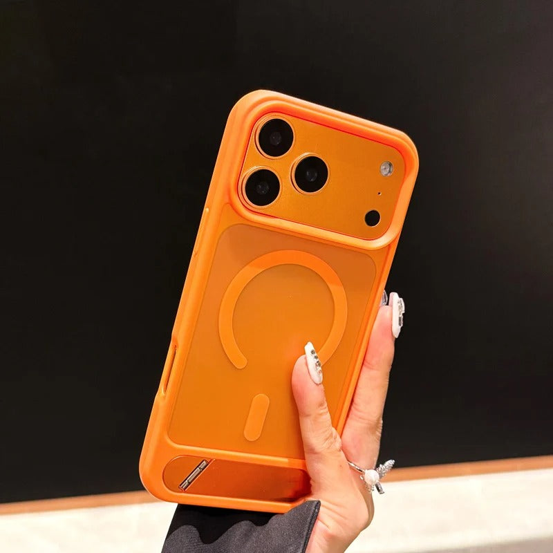 Luxury iPhone Case — Foldable Magnetic MagSafe Compatible Half-Wrapped PC Cover with Matte Finish, Shockproof, Anti-Fingerprint, Stand Holder, Non-Slip Design