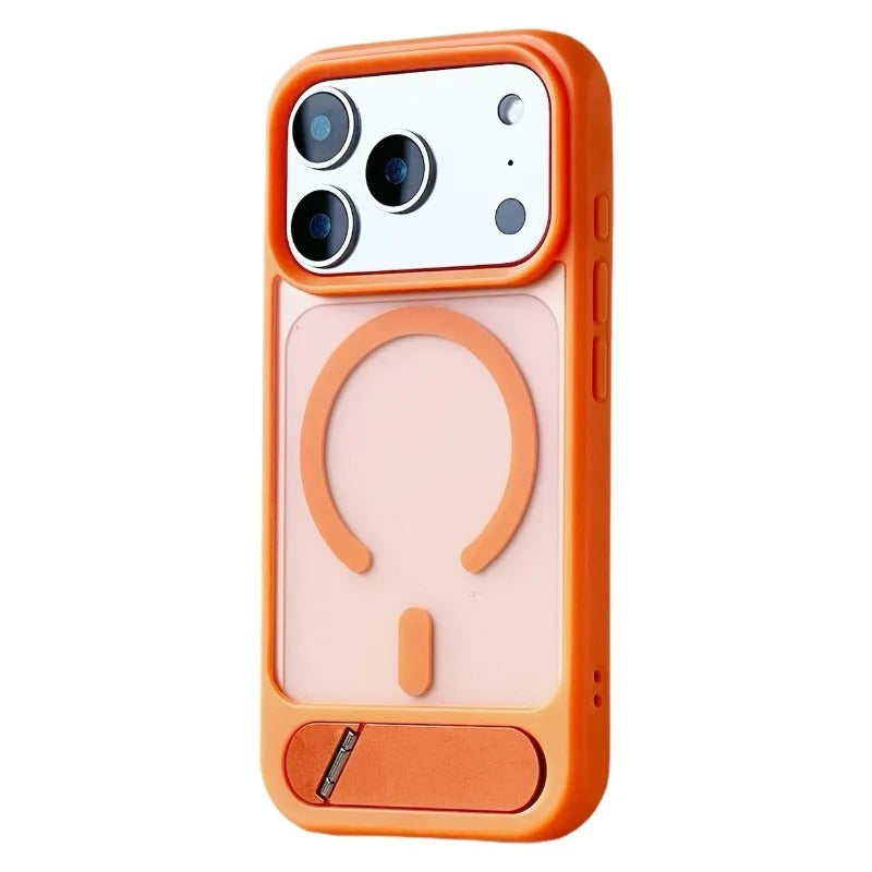 Luxury iPhone Case — Foldable Magnetic MagSafe Compatible Half-Wrapped PC Cover with Matte Finish, Shockproof, Anti-Fingerprint, Stand Holder, Non-Slip Design