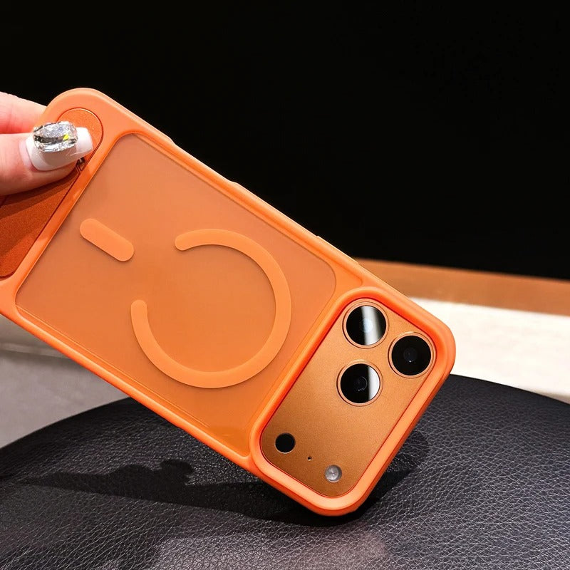 Luxury iPhone Case — Foldable Magnetic MagSafe Compatible Half-Wrapped PC Cover with Matte Finish, Shockproof, Anti-Fingerprint, Stand Holder, Non-Slip Design