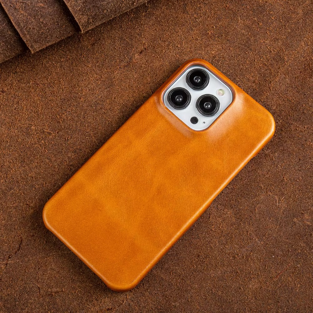 Luxury Genuine Leather iPhone Case — Half-Wrapped Anti-Scratch Dustproof Cover, Vintage Retro Business Style, Lightweight Non-Slip Design