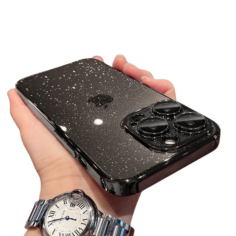Luxury Glitter Transparent iPhone Case — Slim Hard PC Cover with Anti-Fingerprint, Anti-Scratch, Dustproof, Non-Slip Design, Clear Plating Camera Protection