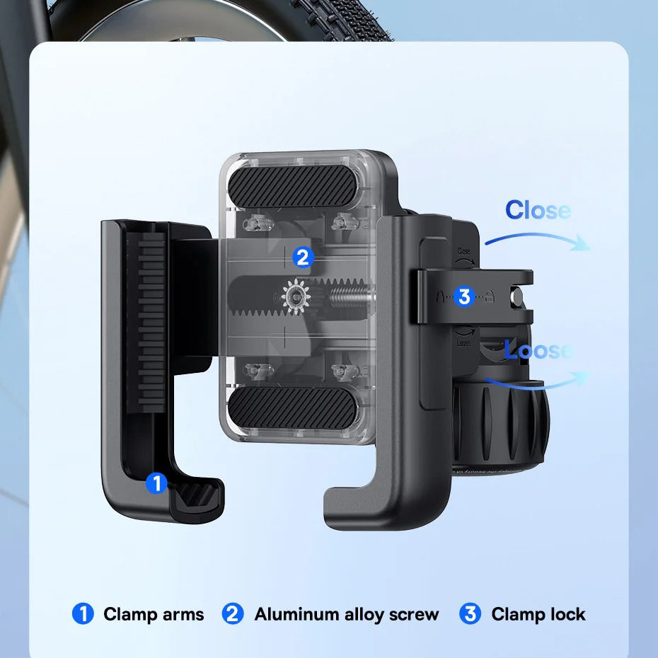 Luxury Gravity Bike Phone Holder with 360° Rotation, Secure Handlebar Mount, One-Handed Auto Lock Design for Cycling